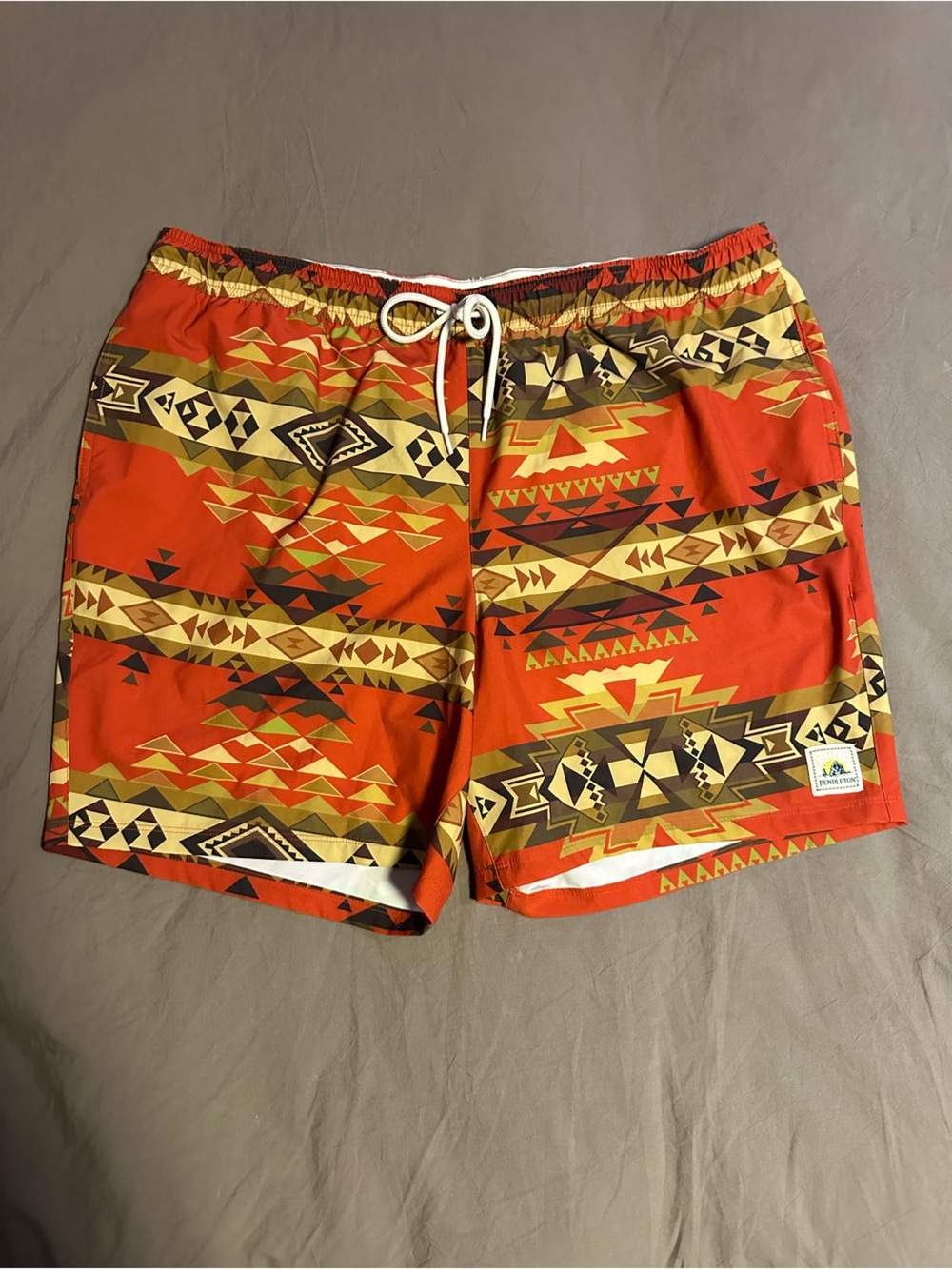 Pendleton Highland Peak Shoreside Swim Trunks Orange Aztec Geometric XL
